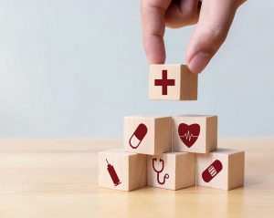 small blocks with medical icons on them